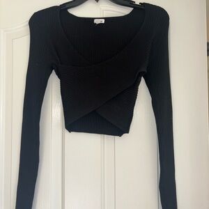 Garage Black Ribbed Long Sleeve Crop Top